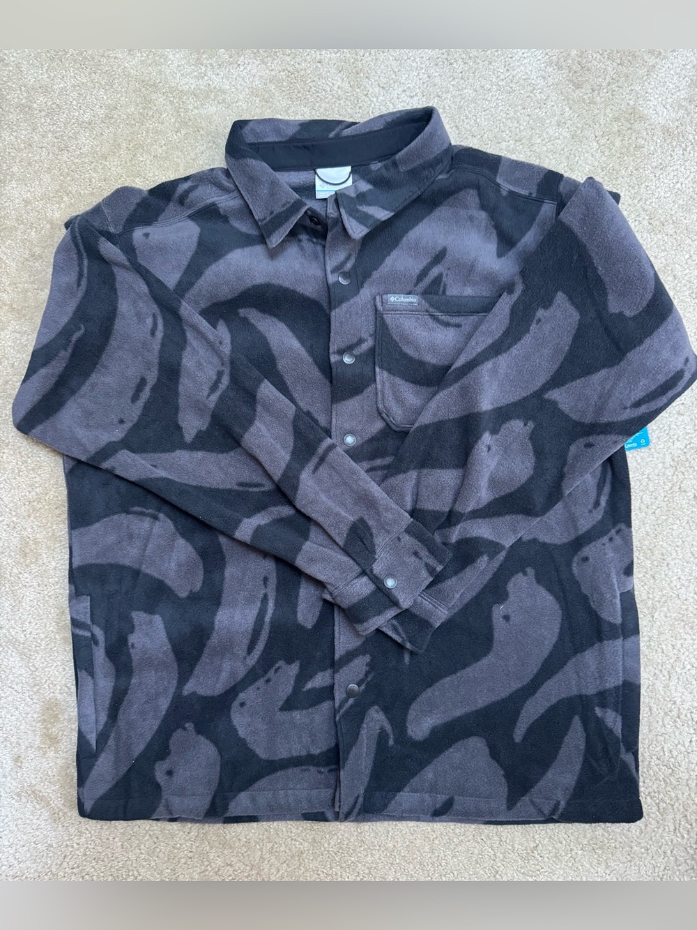Columbia Men's L Black & Gray Abstract Pattern Button-Down Fleece Shirt/Jacket